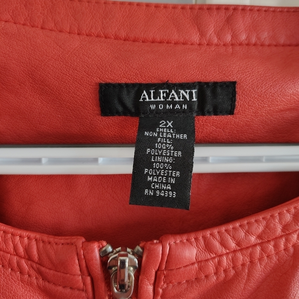 Alfani Woman Coral Moto Faux Leather Jacket 2X - Picture 3 of 12